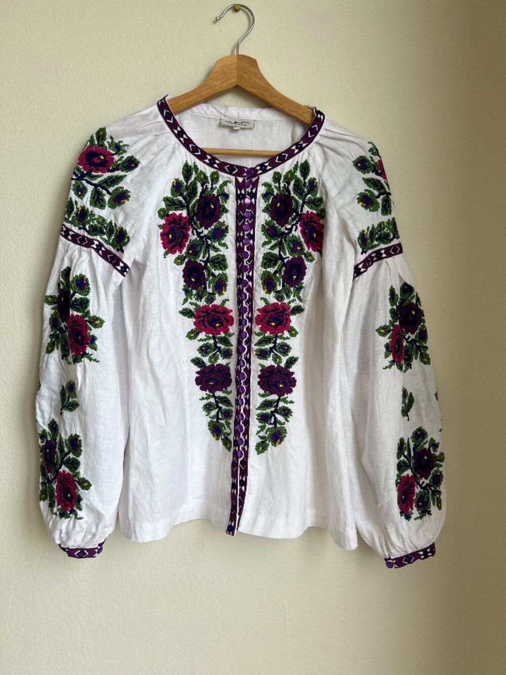 Oksana Polonets Floral Linen Blouse Size S